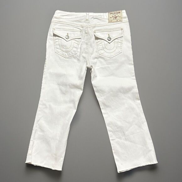 NWT True Religion World Tour Flare Mid Rise Capri Jeans White‎ Women’s Size 28 - Picture 3 of 8
